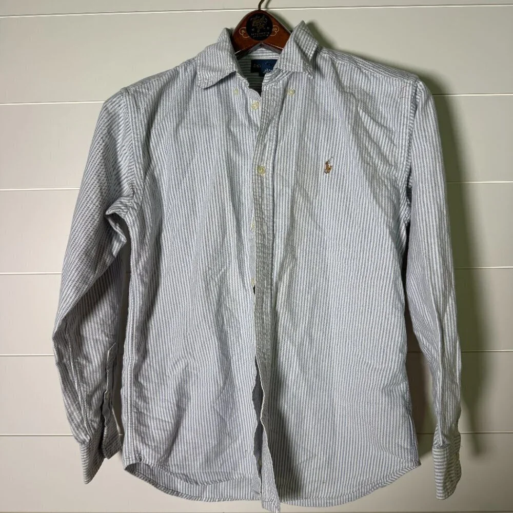 Ralph Lauren Kids Long Sleeve Button Down Blue & White Stripe Sz 16